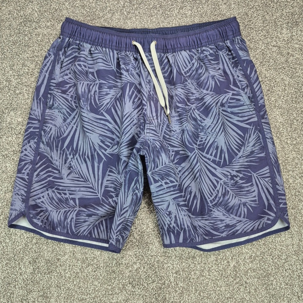 Fair Harbor Swim Shorts Mens Medium Blue Tropical Leaf Print Anchor Trunk Lined